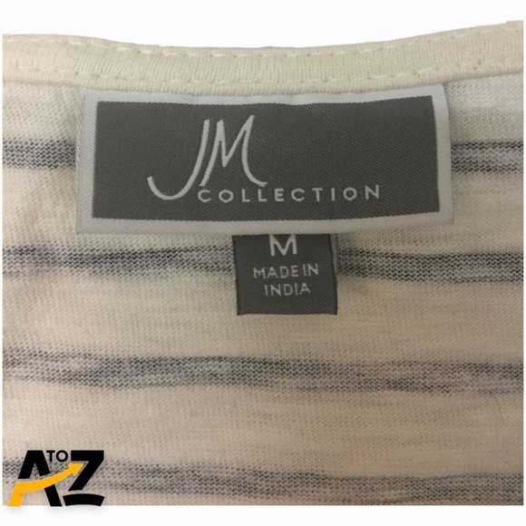 Vintage JM Collection Womens Top Size M White Blue Striped 3/4 Sleeves Pullover - Picture 5 of 8